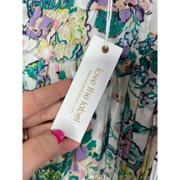 Love The Label Francesca Balloon Floral Top Women's Beltina White Size: XS NWT